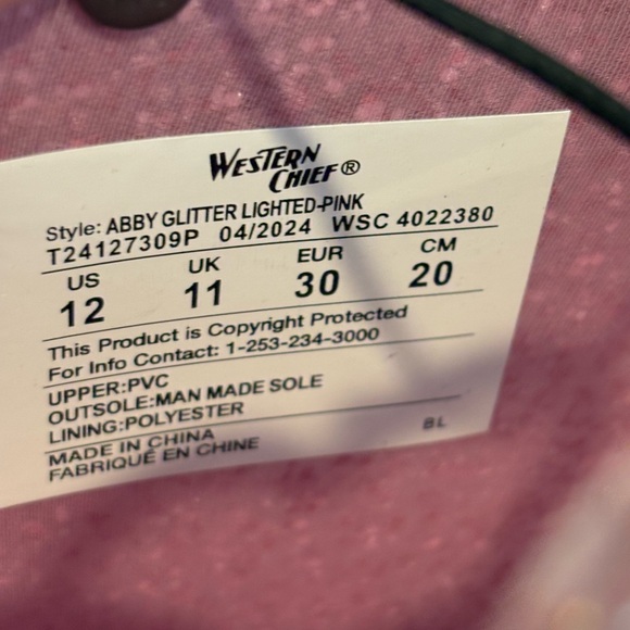 NWT Western Chief Sz 12 Girls Abby Glitter Lighted Shimmer Rain Boots Waterproof - Picture 5 of 5